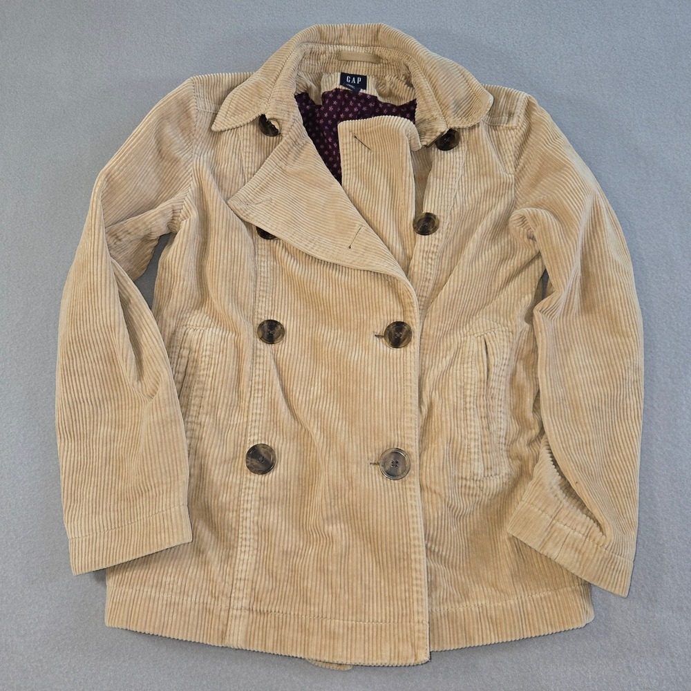 Gap Corduroy Pea Coat Womens XS Tan Double Breasted Cotton Floral Lined Jacket